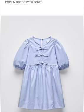 Zara Pale Blue Bow-Front Cotton Dress for Girls